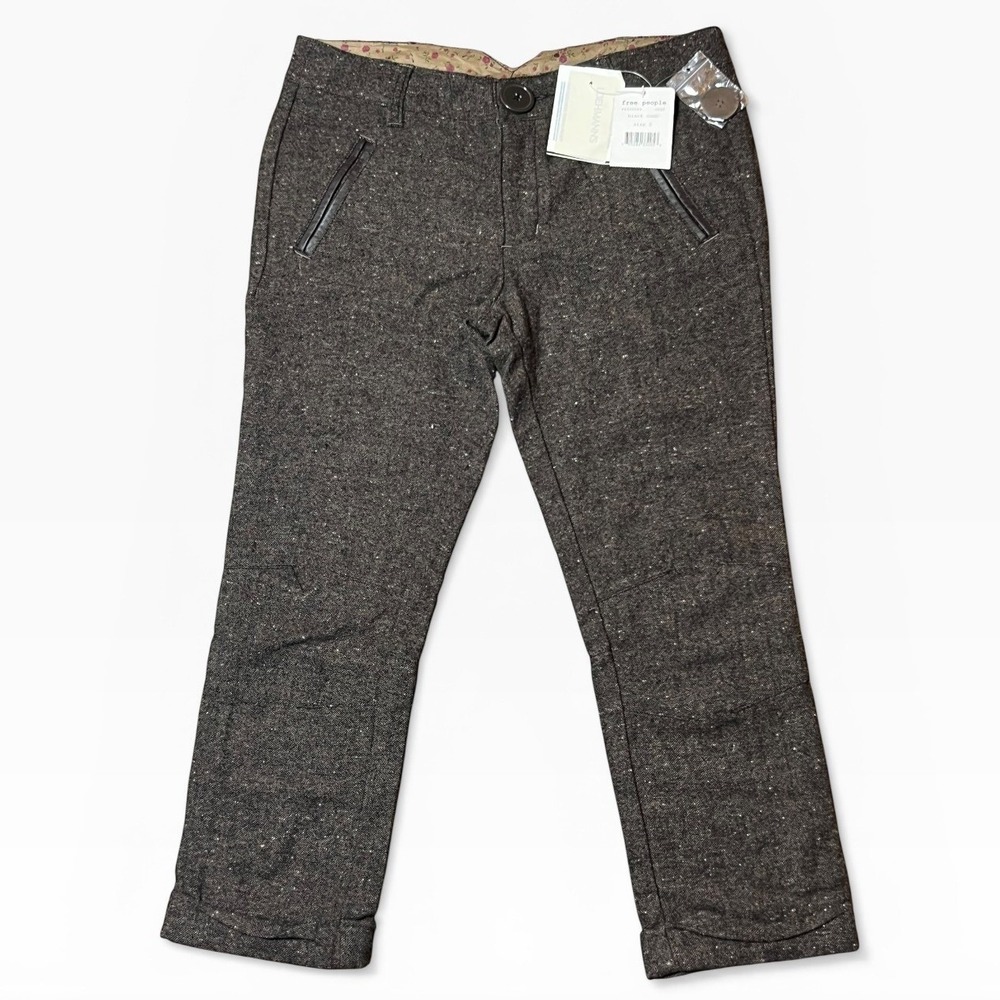 NWT Free People Wool‎ Blend Tweed Trousers Brown Black Size 0 Crop Career Capri